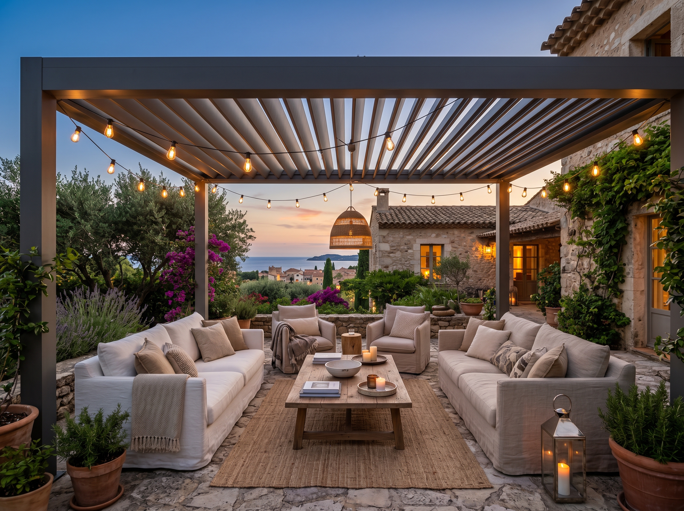 Zona chill-out con pérgola
