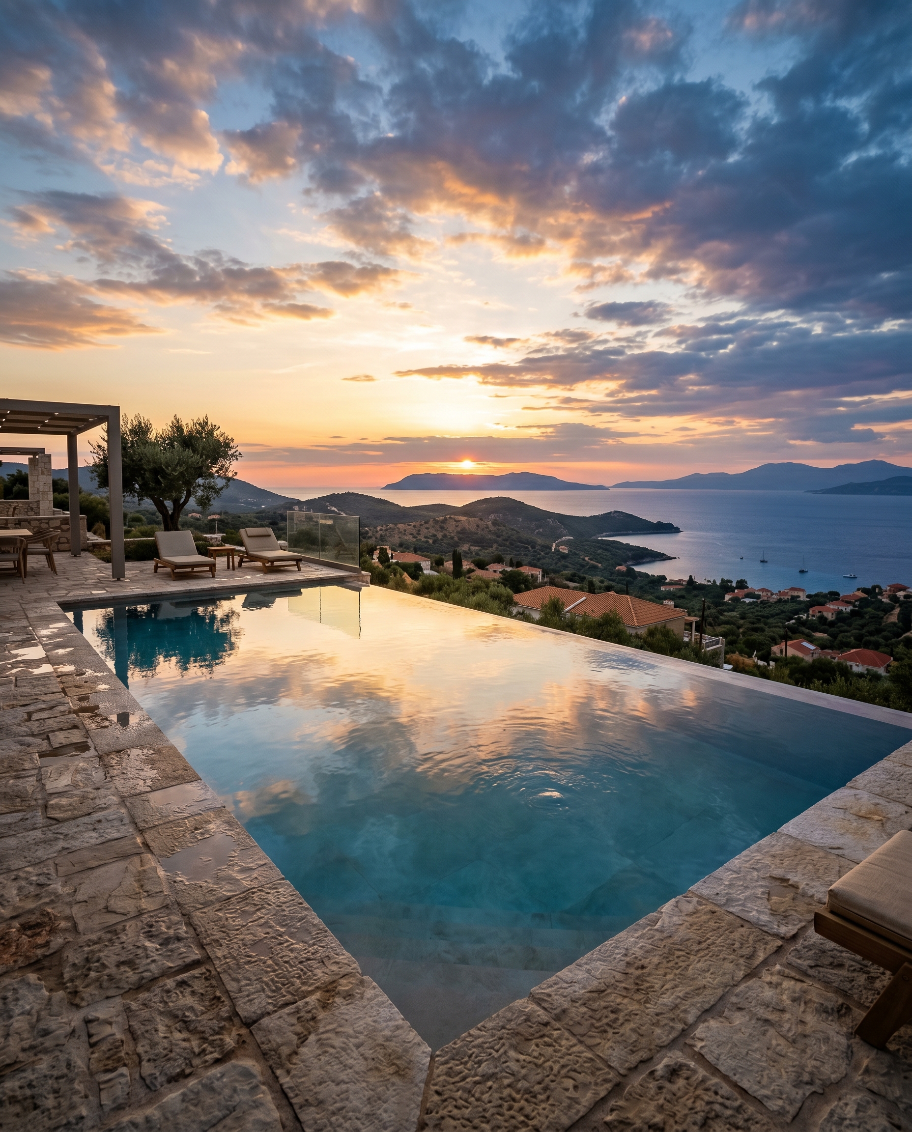 Piscina infinita al atardecer
