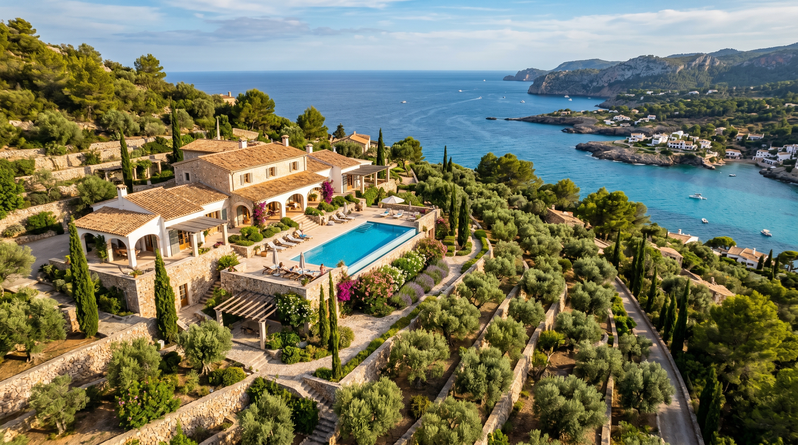Vista aérea villa mediterránea