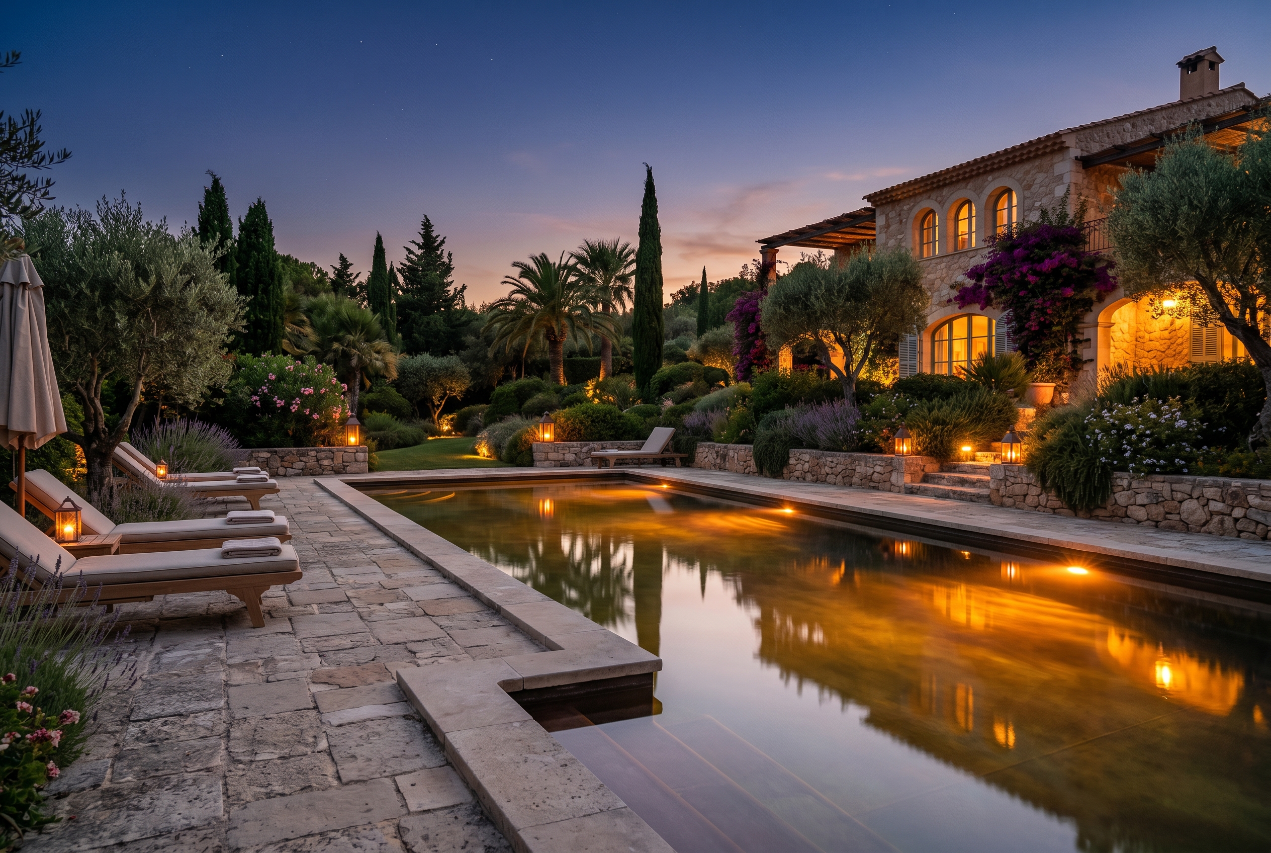 Piscina al atardecer