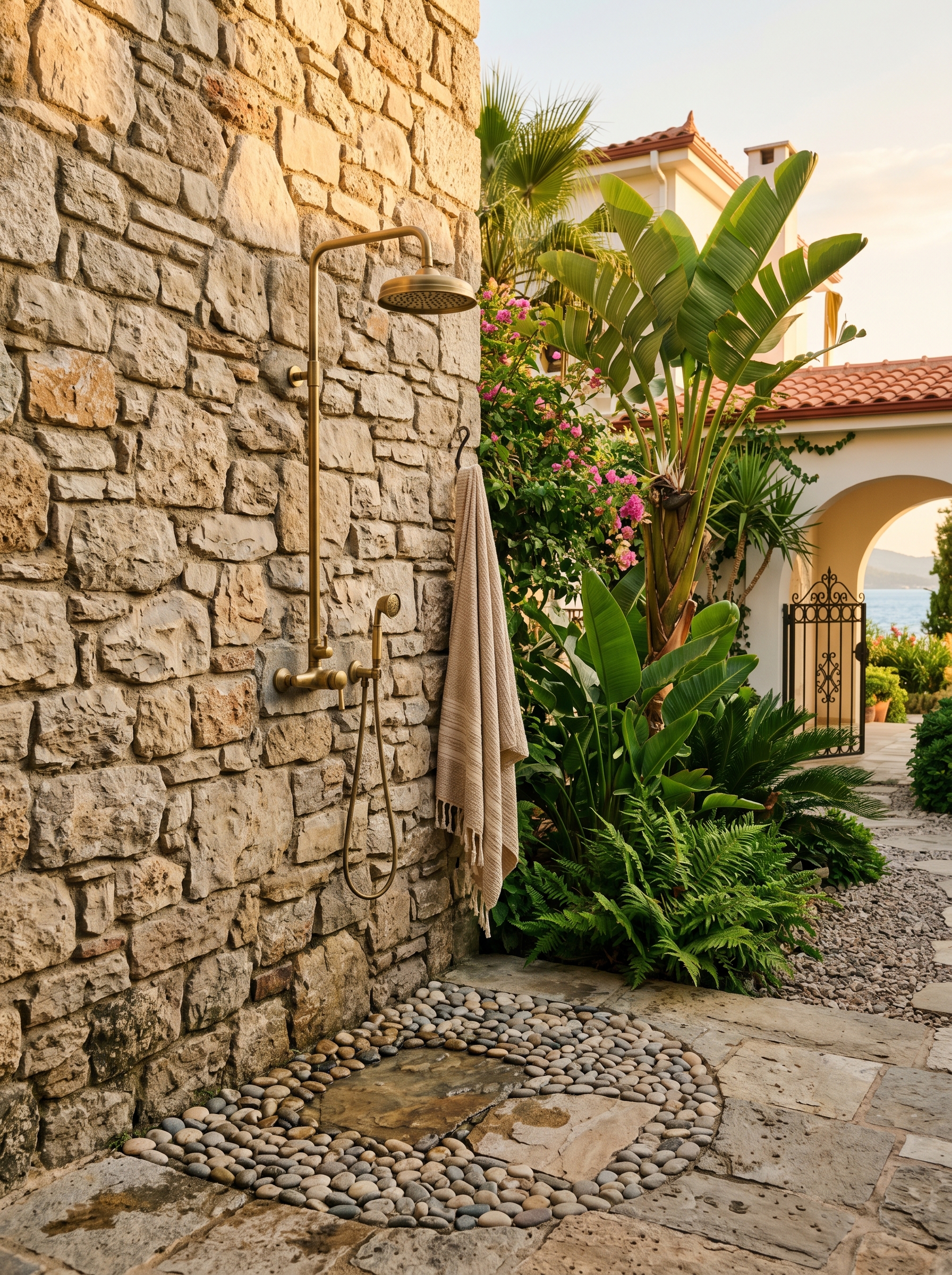 Ducha exterior en piedra